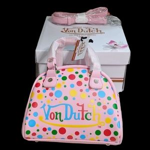Brand New sold out Von Dutch pink polka dot bag